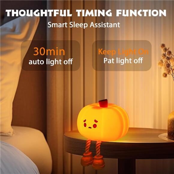 Pumpkin Night Light, Cute LED Lamp, Silicone Dimmable Nursery Nightlight - Picture 3 of 7